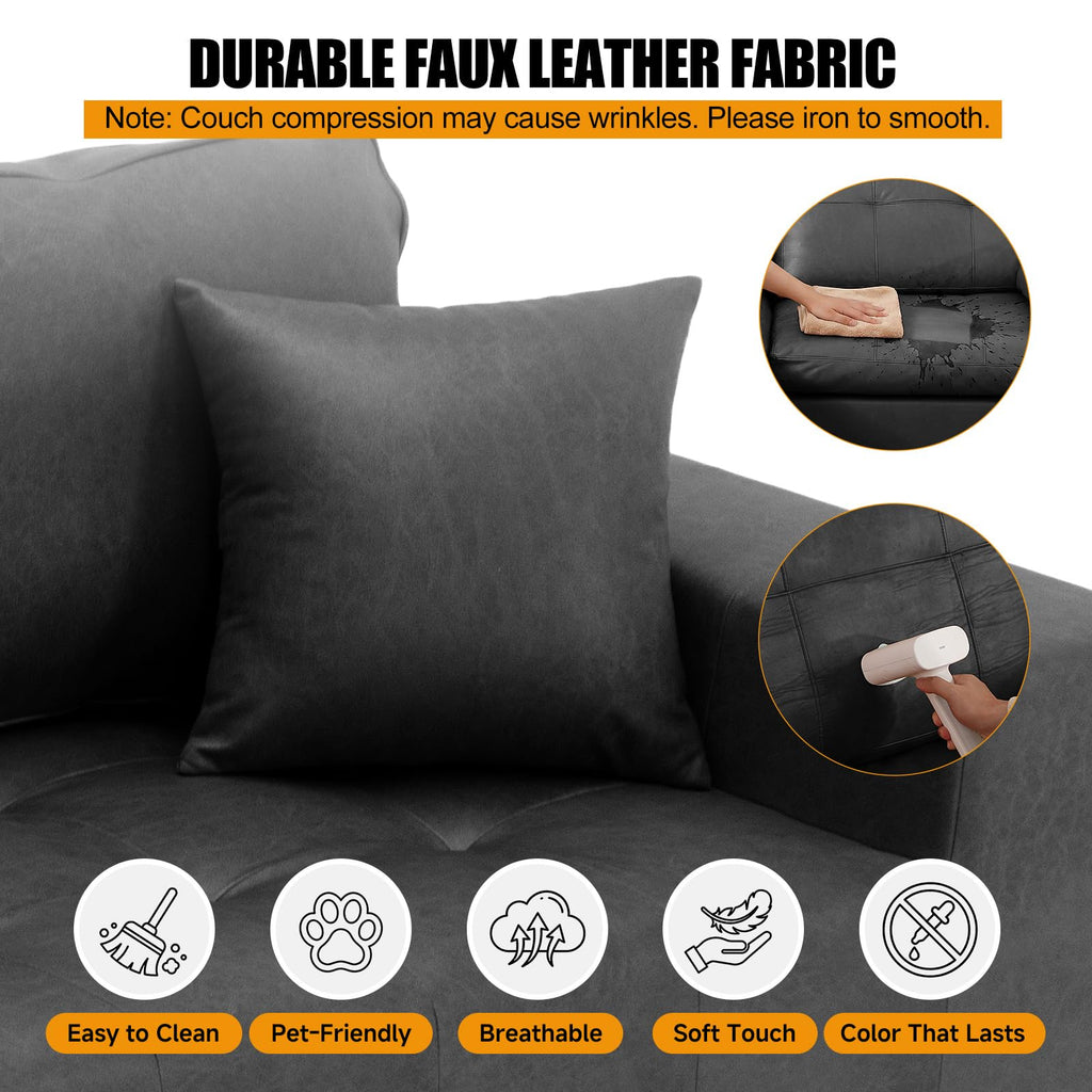 108.3" L-Sectional Couches, Faux Leather Couch Bed