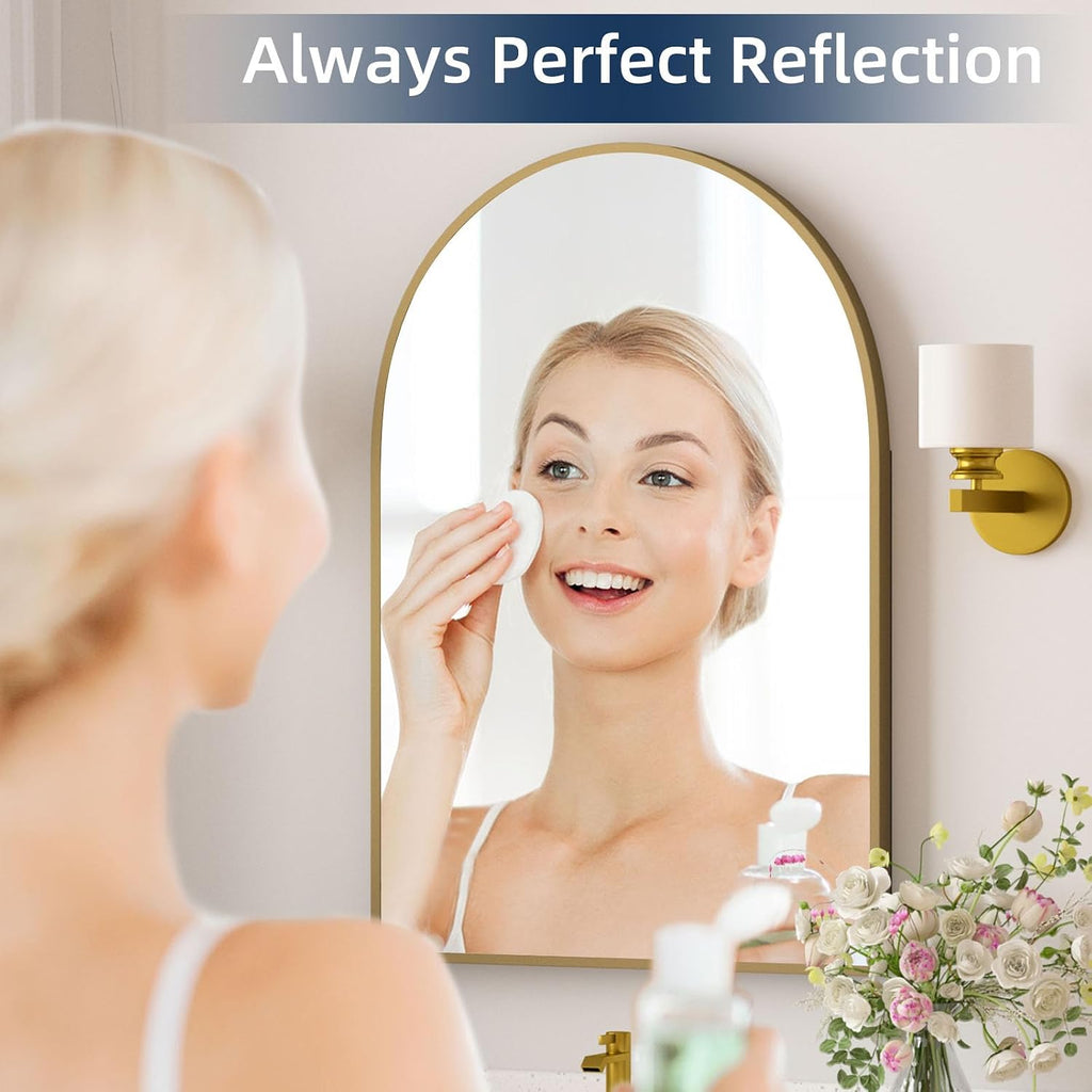 Medicine Cabinets , Gold Arched Medicine Cabinet Recessed or Surface Wall-Mounted,Modern Bathroom Vanity Mirror with