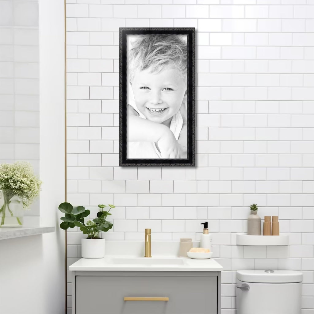 12x24 Inch Black Picture Frame, This 1.5000 Inch Custom Poster Frame is Black Engraved Edges - Comes with Acrylic and