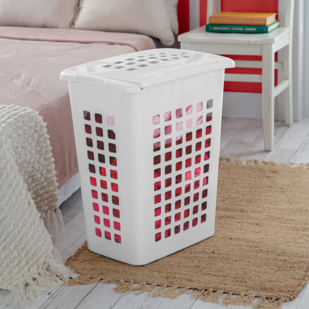 Rectangular LiftTop Plastic Laundry Hamper, White, 4 Pack