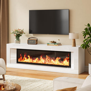 63" High Gloss Fireplace TV Stand, Modern TV Console, White