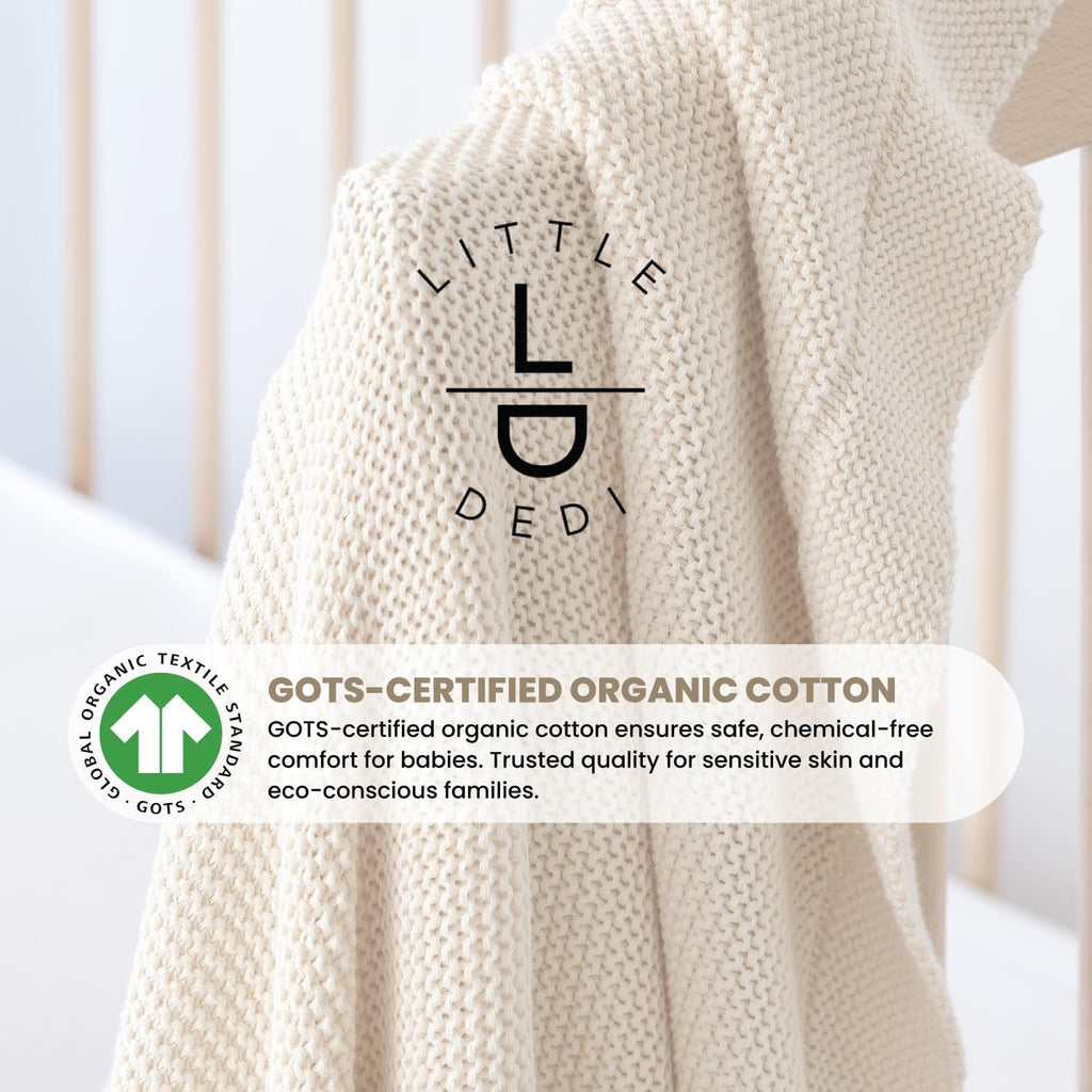 100% Organic Cotton Baby Knitted Blanket with Gift Box - Soft Toddler, Crib, Stroller Blanket - Neutral Swaddle