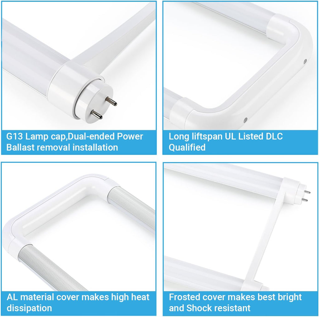 10 Pack 2FT T8 T10 T12 U Bend LED Tube Light, 18W(40W Equiv),4000K Natural Light,2200 Lm Super Bright, Dual-end