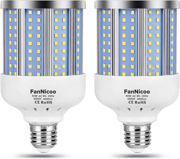 2 Pack 280W Equivalent LED Corn Light Bulb, 4000 Lumen 6500K Cool White Daylight 40W LED Corn Lamp,E26/E27 Medium