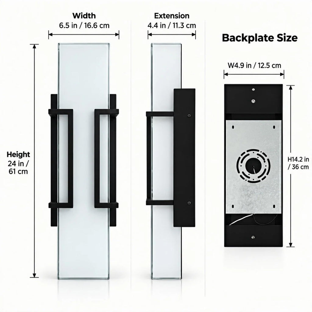 Large Modern Dusk to Dawn Outdoor Sconce, 24" Black LED Porch Light