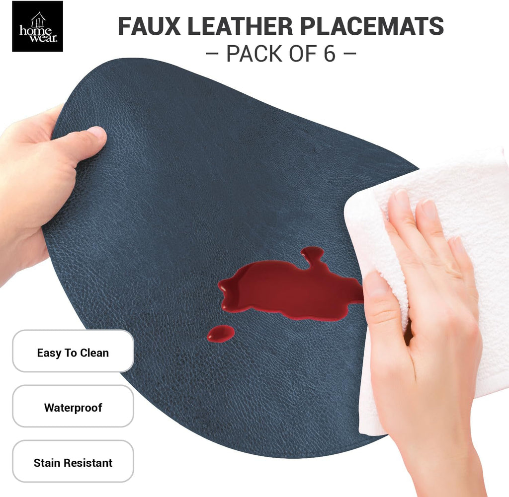Placemats - Round 15" Faux Leather Table Mats for Dining, Heat Resistant & Non-Slip Washable Table Decor - Set of 6