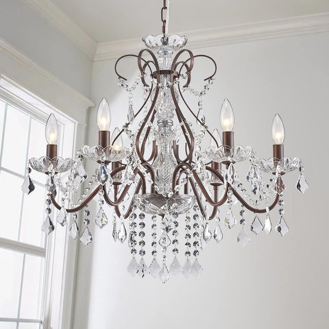 6 Light Crystal Chandelier Light Fixture Modern Chandelier Crystal Lighting, Crystal Pendant Raindrop Chandelier for Dining Room,Bedroom,Living Room,H23 x D24, 6-Light A100-B09HBS96GS