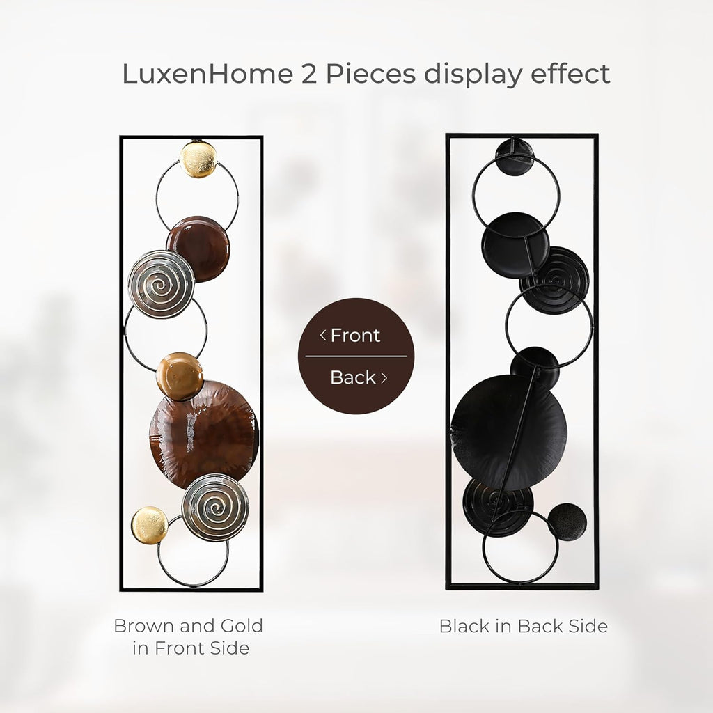 Metal Wall Art, Abstract Wall Decor Brown, 36"x12" - Set of 2