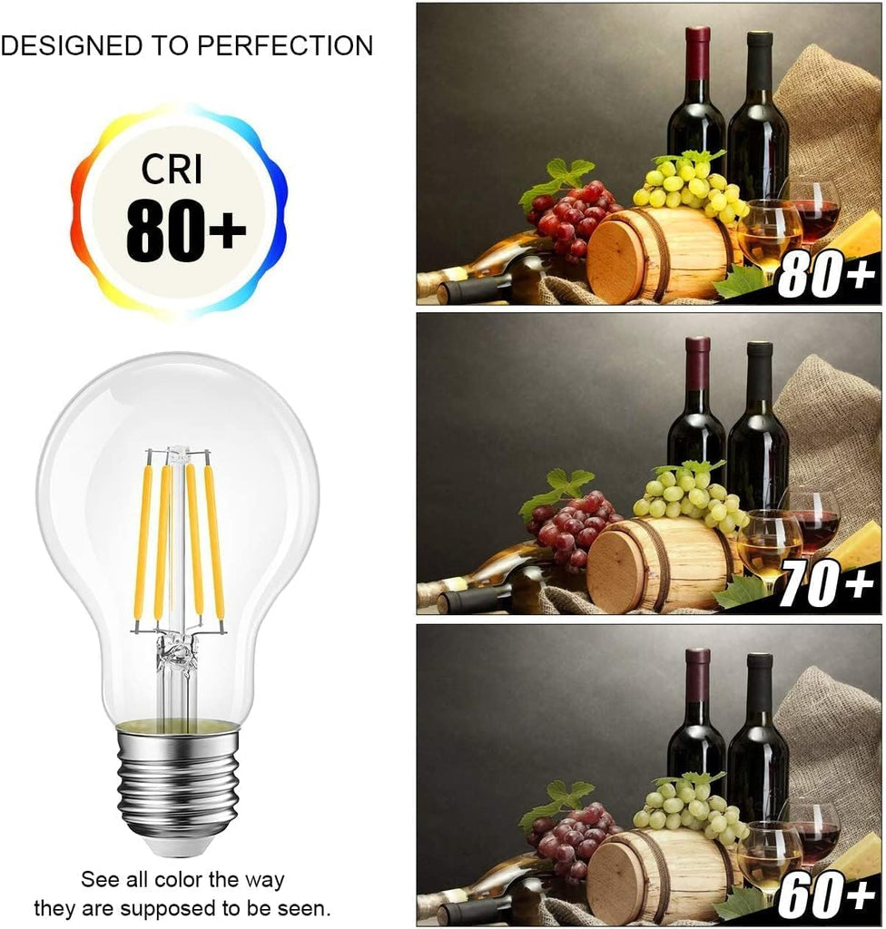 E26 LED Light Bulbs,40 Watt Equivalent,Warm White 2700K Classic Clear Glass A19 LED Filament Bulb Non-Dimmable,Pack