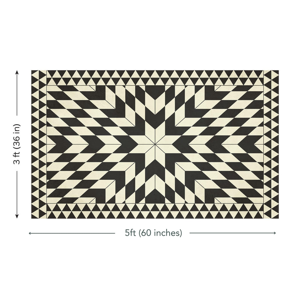 Vinyl Floor Mat - Black Geometric Pattern - Waterproof Non-Slip Kitchen Rug - Hard Floor Safe - Eco-Friendly