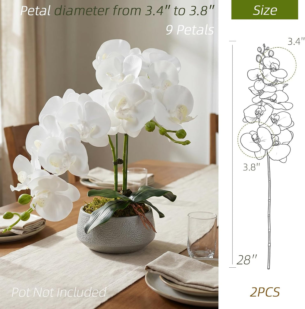 Artificial Orchid Stems with Leaves, Total 18 Blooms - Set of 2