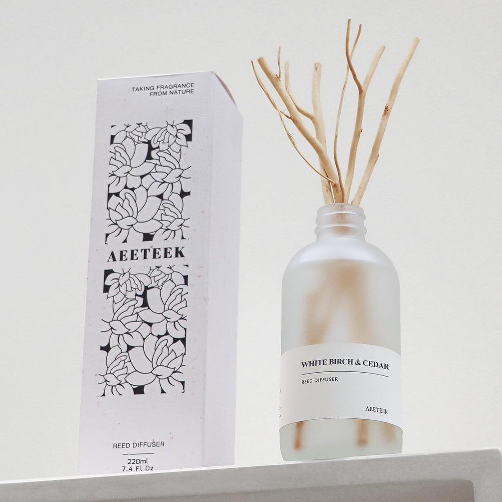 White Birch & Cedar Reed Diffuser, 7.4oz(220ml) Large Bottle Essential Oils, Scented Oil Refill for Waterless