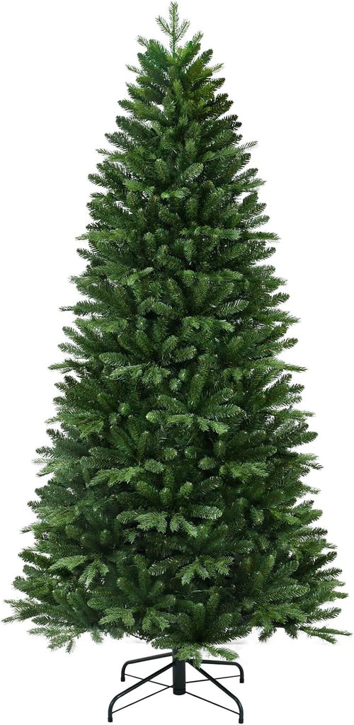 7.5ft Skinny Christmas Tree for Small Spaces, Unlit Slim Artificial Xmas Tree with Real Touch PE/PVC Needles, Easy