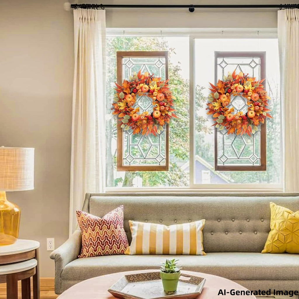 Fall Wreath for Front Door 24 inch Autumn Thanksgiving Wreath