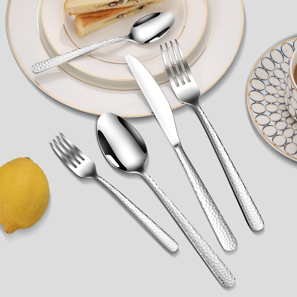 Hammered Silverware Set, 30 Pieces Flatware Set Service for 6, Premium Stainless Steel Mirror Polished Cutlery