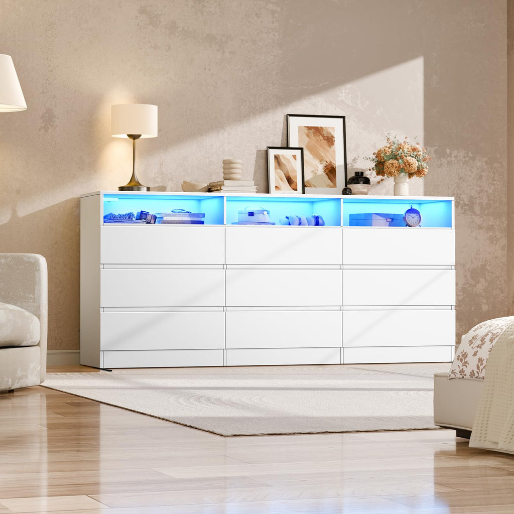 9 Drawer Dresser with Power Outlet and LED Light