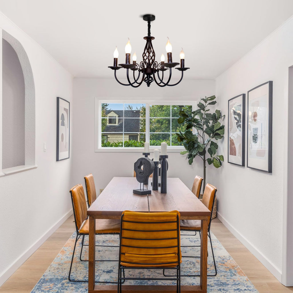 Black Chandelier, 6-Light Farmhouse Candle Light