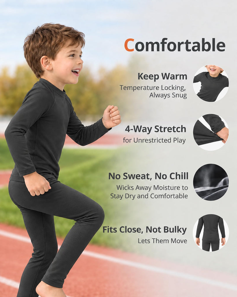 Toddler Thermal Set for Boys, Thermal Underwear for Kids, Gray