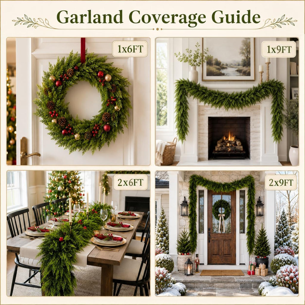 9 FT Christmas Cedar Garland, Real Touch Greenery