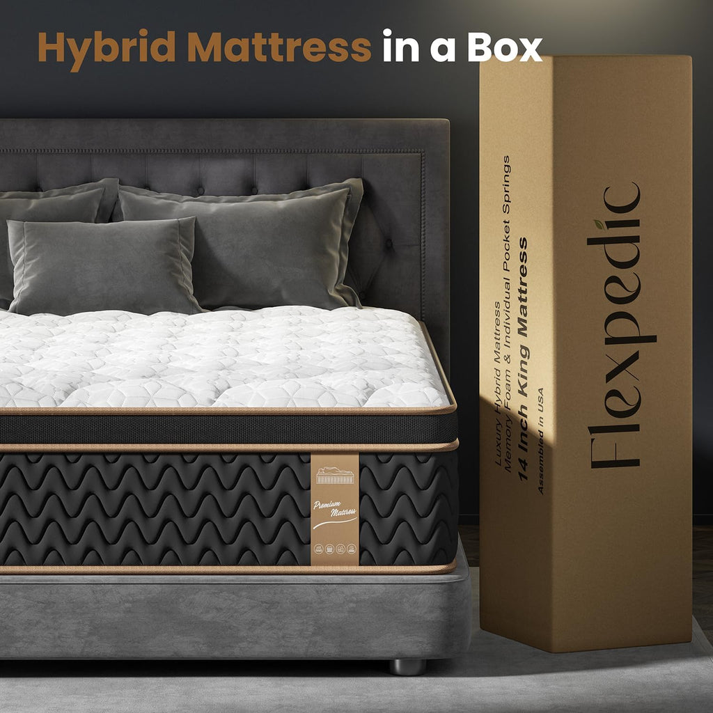 King Mattress 14 Inch, Luxury Hotel Cooling Hybrid Bed Mattress in a Box | Zones Individual Pocket Spring, Extra