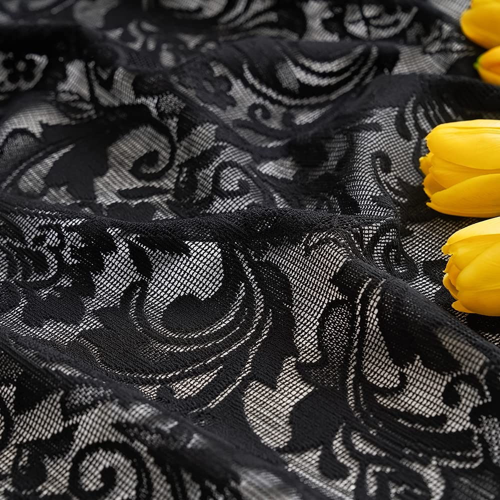 Black Lace Curtains, Gothic Style, 52W x 63L Inch