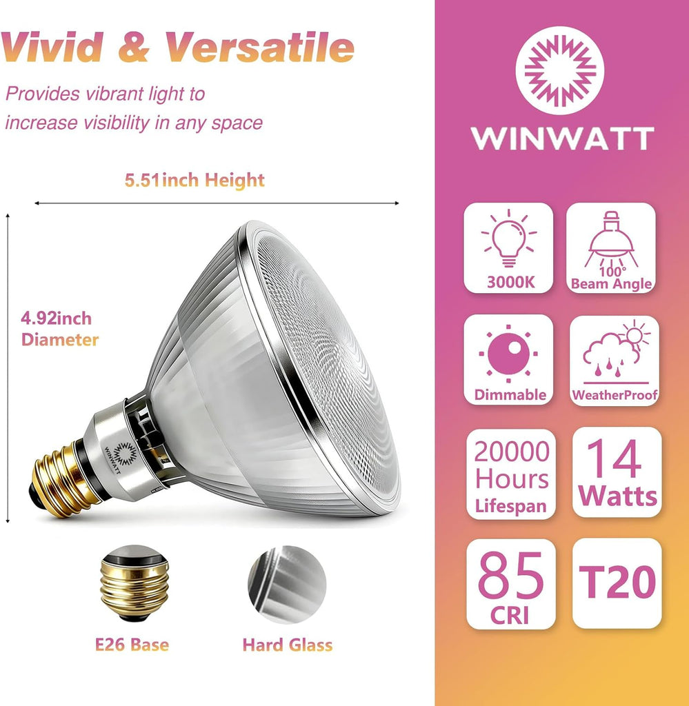 LED Light Bulbs PAR38 Full Glass Commercial Grade, 14W=120W Equivalent 1450 Lumens 20000 Hours Classic Flood Light