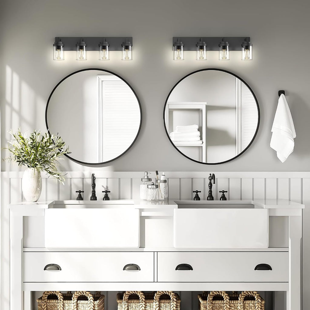 Bathroom Vanity Light, 4 Light Matte Black Vanity Light with Clear Glass Shade, 30in Farmhouse Vanity Light, Bathroom