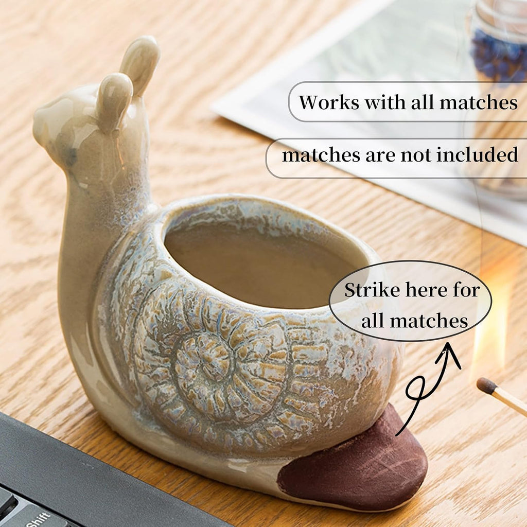 Ceramic Match Holder with Striker, Jar-Shaped Match Holder, Suitable for All Matches, Vintage Home Decor (White)