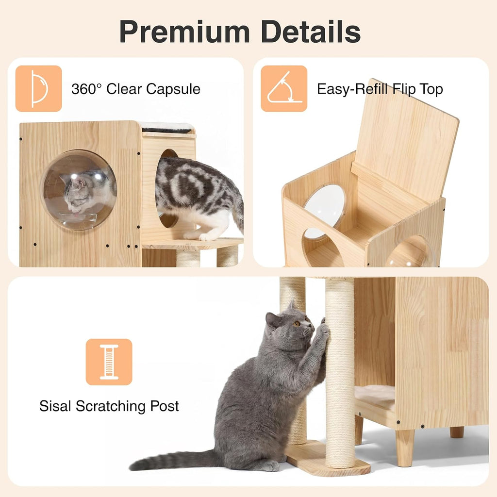 Dog Proof Cat Feeding Station Elevated Food Table with Scratch Posts
