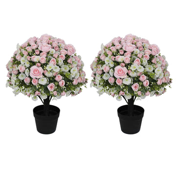 24" Artificial Potted Flowers for Outdoors, Silk Rose Faux Plants