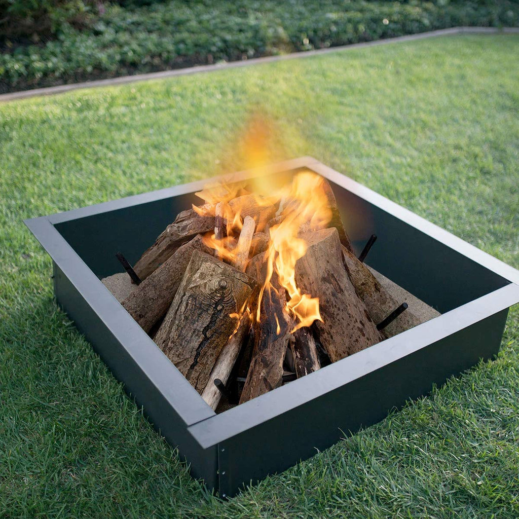 36" Square Shaped Outdoor Fire Ring, Compact Steel Fire Ring and Bonfire Liner, Black