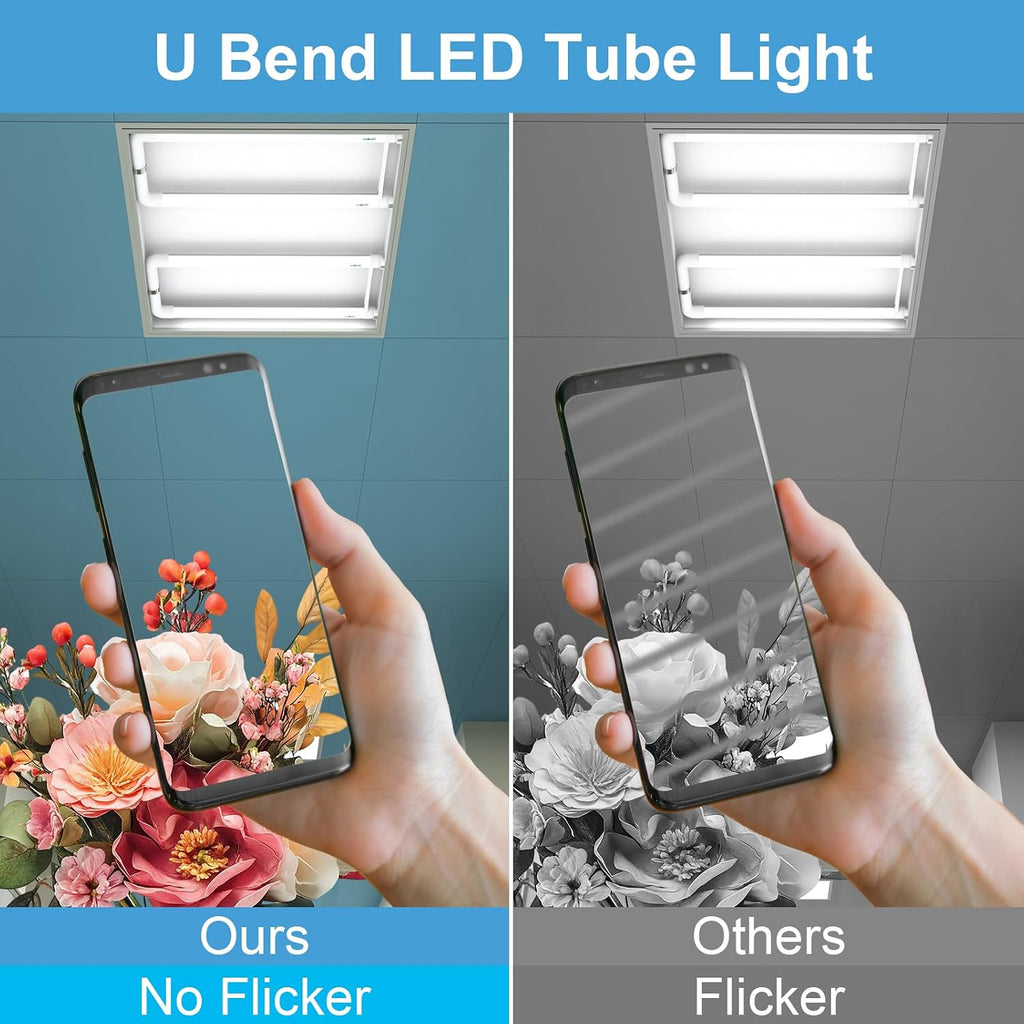 T8 U Bend Shape LED Tube Light 20W ETL Listed 2x2FT 5000k 10 Pack