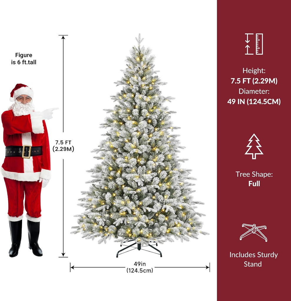 Prelit Artificial White Flocked Christmas Tree & Warm Lights