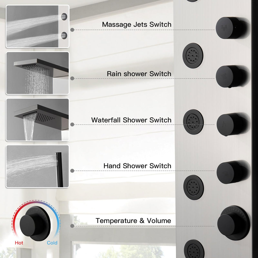 Shower Panel Tower System with Rainfall Shower Head