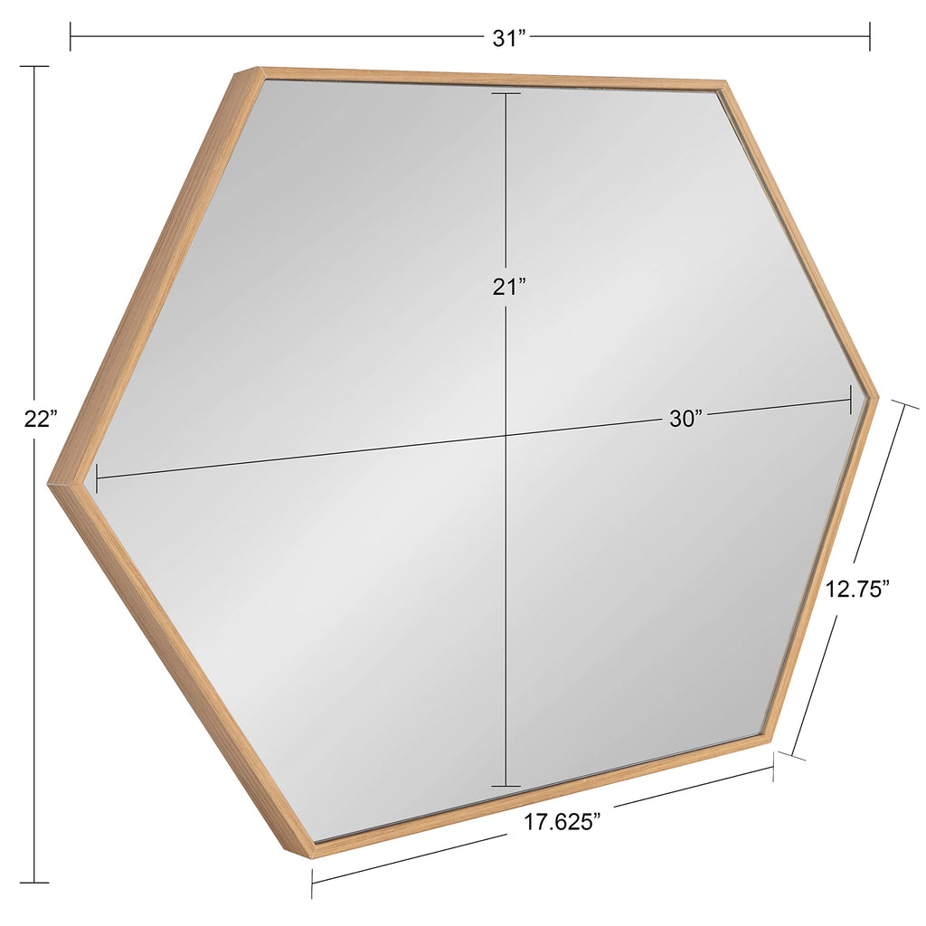 Rhodes Modern Hexagon Wall Mirror, 22 x 31, Natural Teak, Chic Geometric Mirror for Wall
