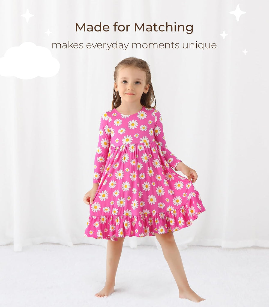 Kids Casual Dress for Girls Long Sleeve Dresses Cute Skirt Soft Toddler Viscose from Bamboo Clothes