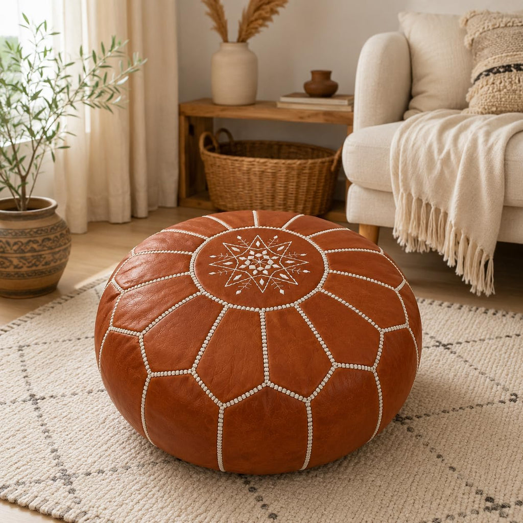 Pouf Ottoman with White Embroidery | Pouf Ottoman