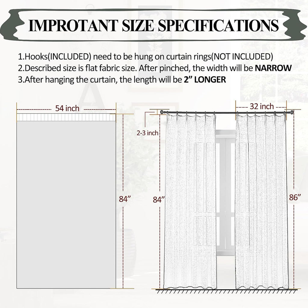 Off White Sheer Curtains 96 Inches Long 2 Panels, Thin Textured Linen Look Ceiling Curtains & Drapes, Rustic See