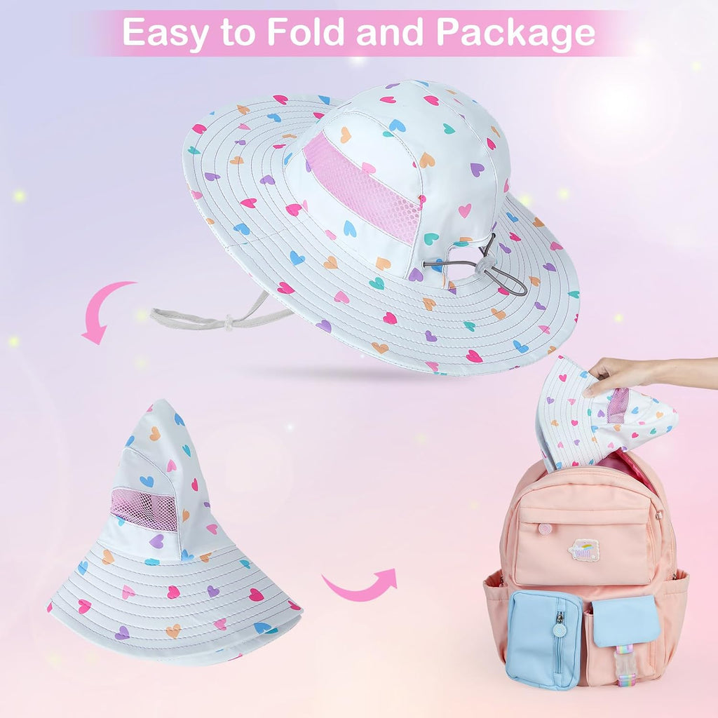 Sun Hat for Kids Girls, UPF 50+ Wide Brim Beach Hat for Toddler