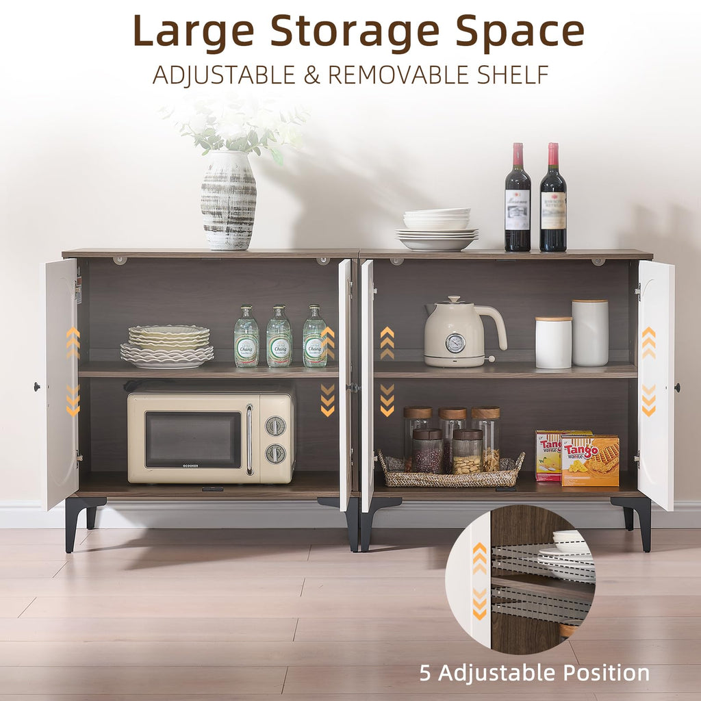 30.9" W Fluted Arched Buffet Cabinet with Storage, Walnut/White