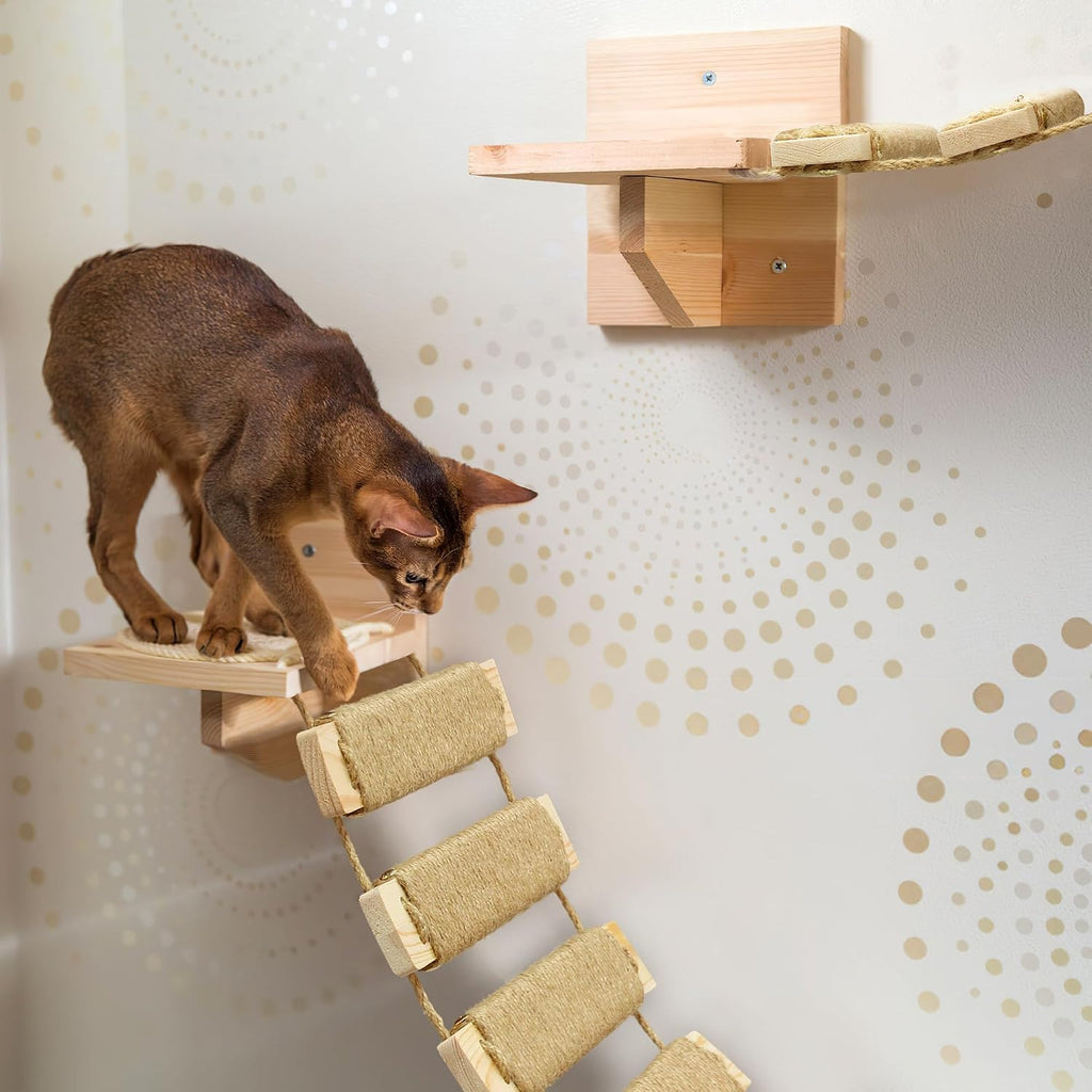 Adjustable Cat Ladder & Bridge - Multi-Functional Wall Furniture Climbing Frame | Sisal-Rope Wrapped Rungs for Secure