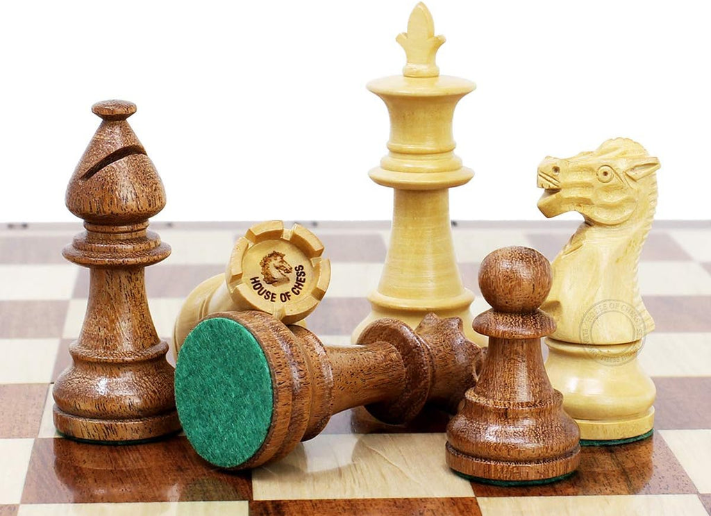 Victorian Staunton Golden Acacia Wood Chess Set - 14 x 14 Inches Wooden Folding Chess Board with Algebraic Notation