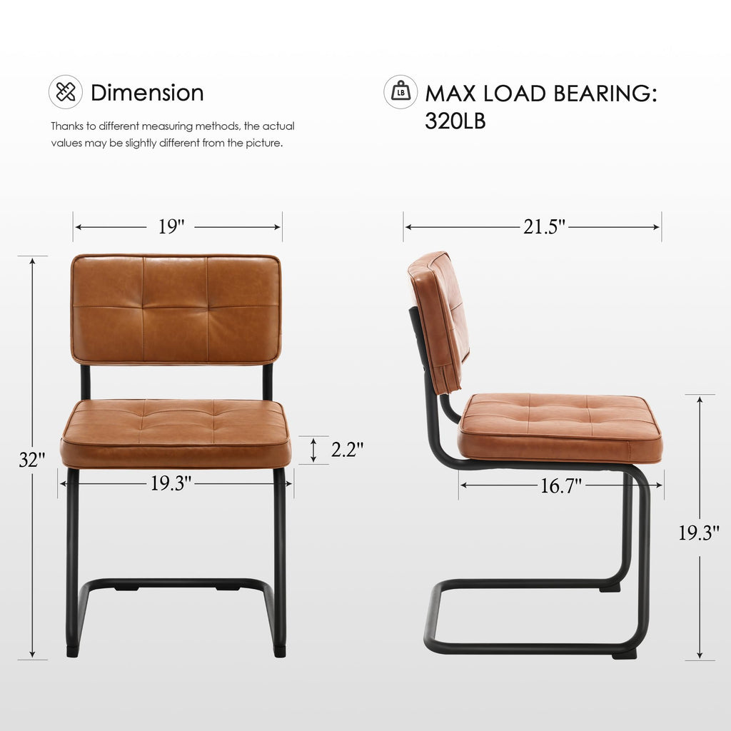 Industrial Metal Dining Chairs Set of 4, Upholstered Faux Leather Kitchen Chairs with Black Metal Base, Living Room