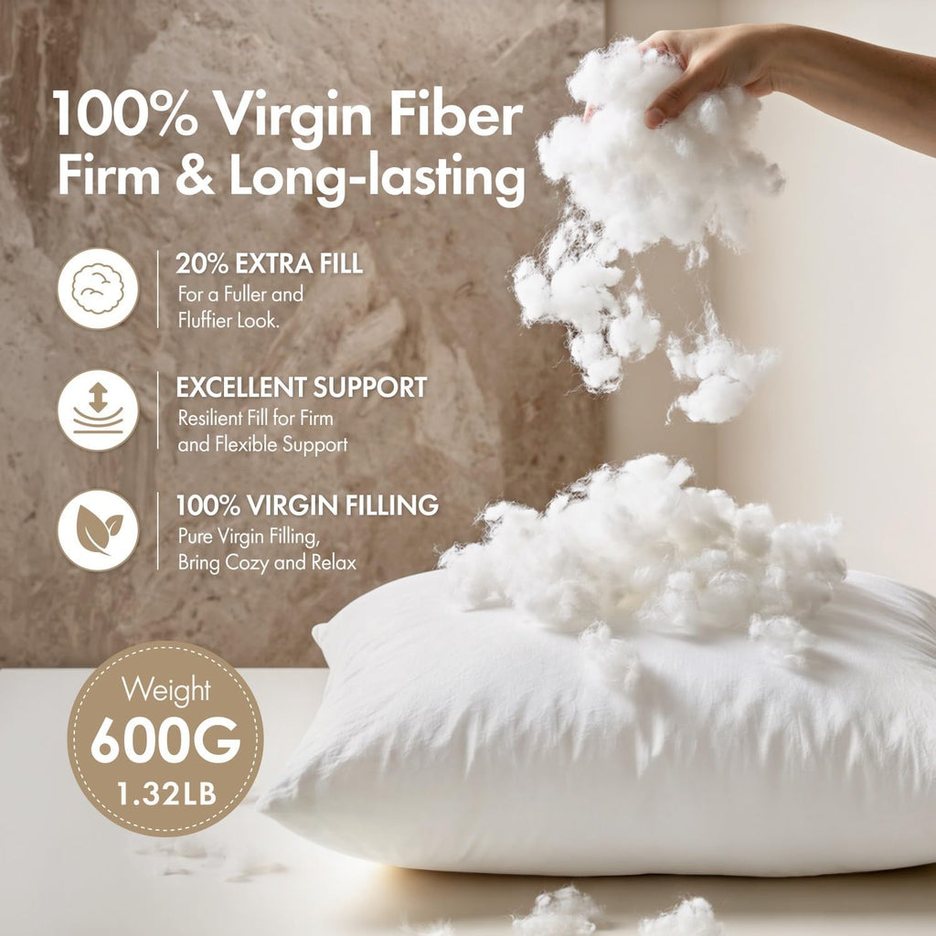 20x20 Pillow Inserts 4 Pack, 100% Virgin Fiber Filling Throw Pillows - Set of 4