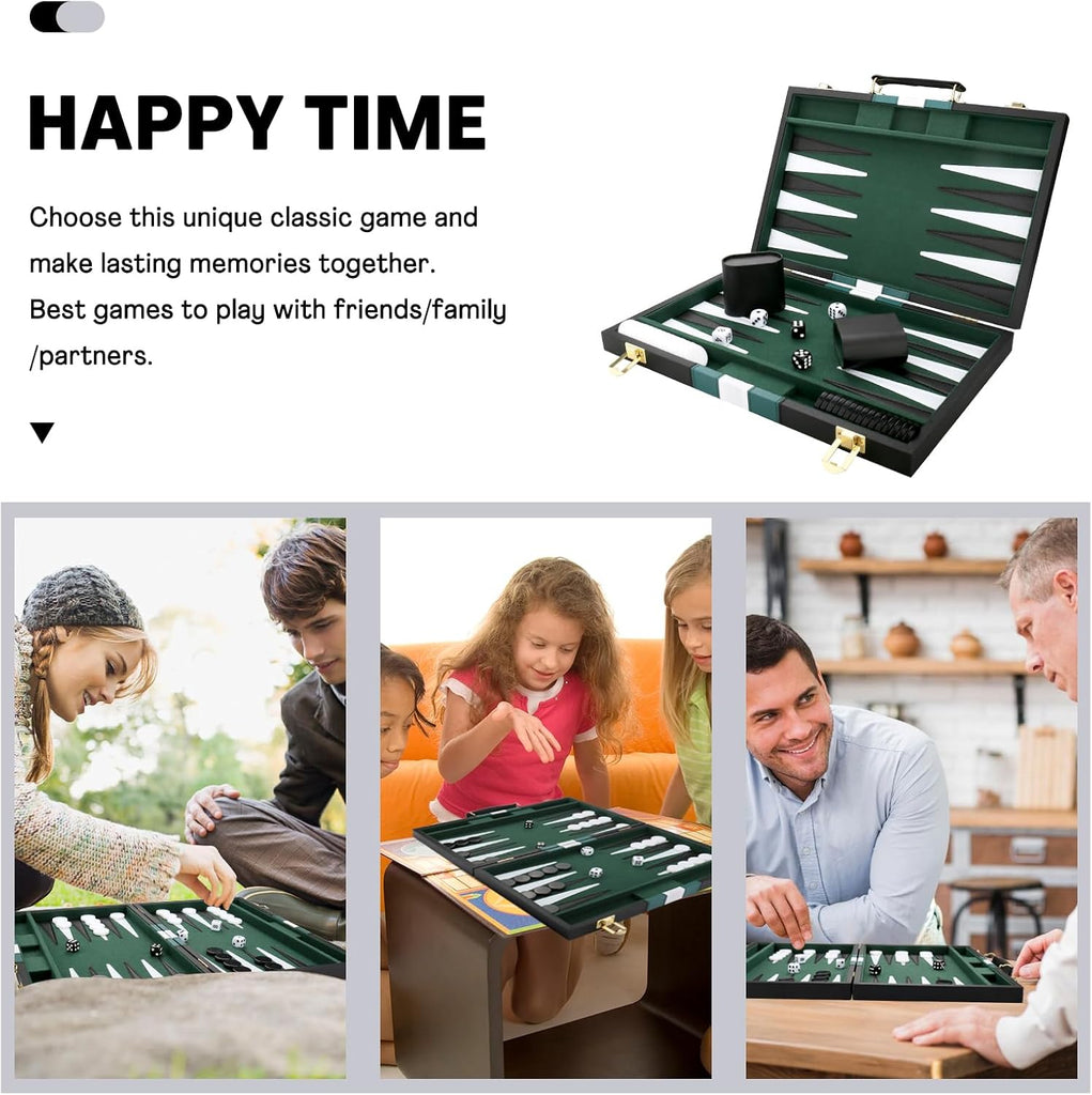 Backgammon Set - Classic Board Game with Premium PU Leather Case - Portable Travel Strategy Backgammon Game Set