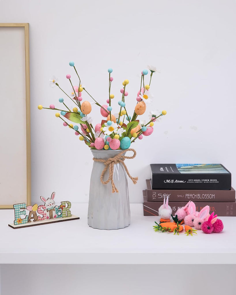 Artificial Easter Floral Stems Easter Egg & Berry Spray Stems, Pastel Spring Flower Twig Branches - Set of 3