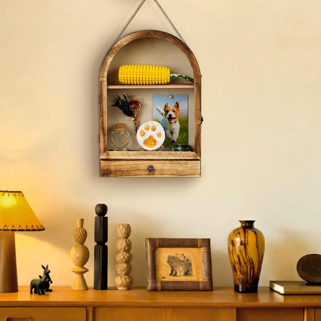 Pet Memorial Shadow Box, Arch Wooden Keepsake Display