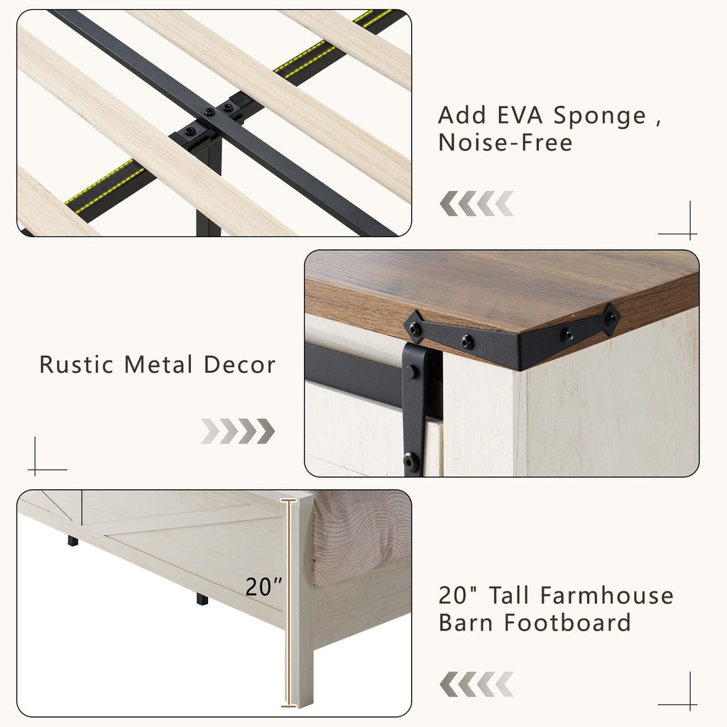Farmhouse Platform Bed with Storage Headboard