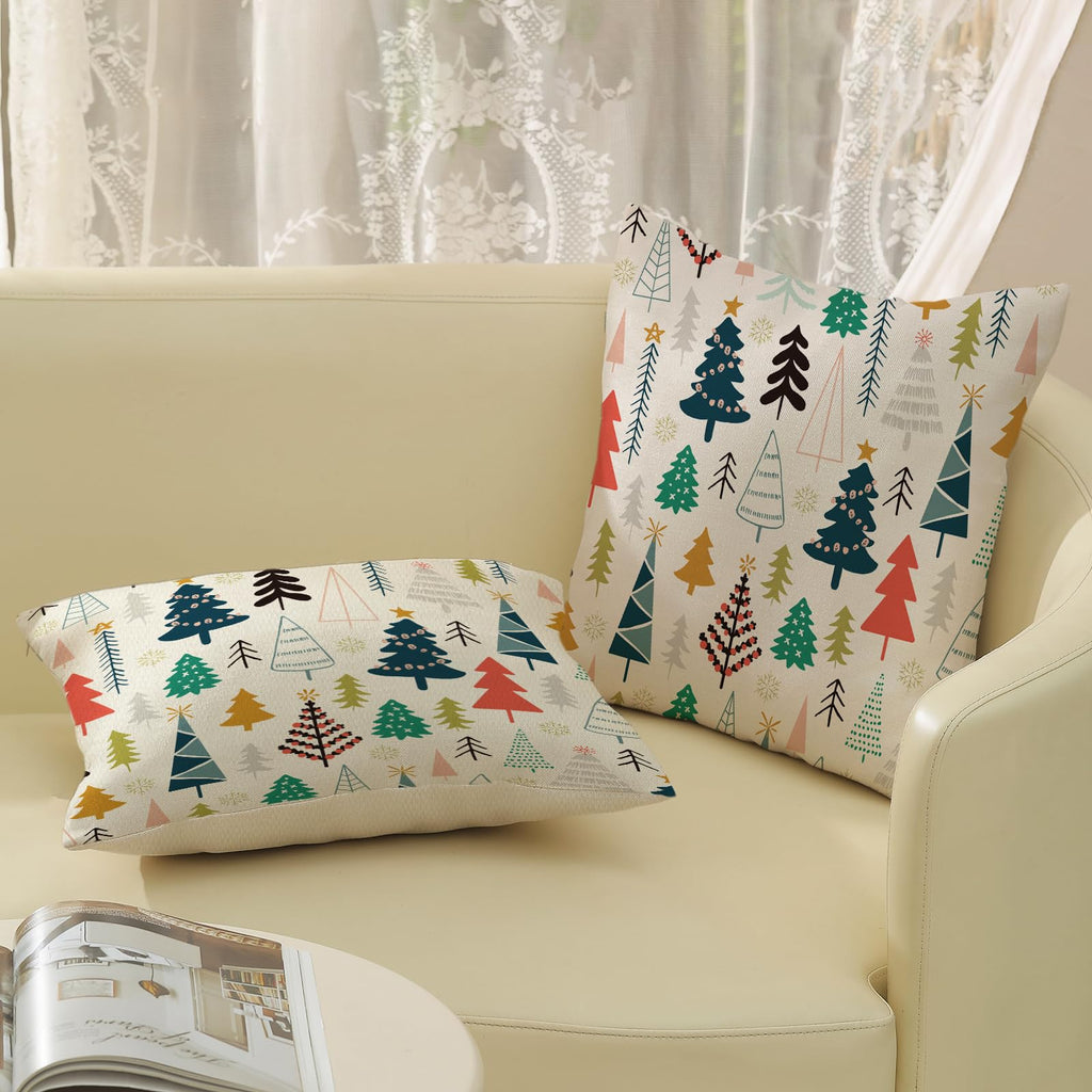 Christmas Pillow Covers 20x20 Set of 2 Colorful Geometric Christmas Tree Throw Pillows Winter Snowflake Pillowcase