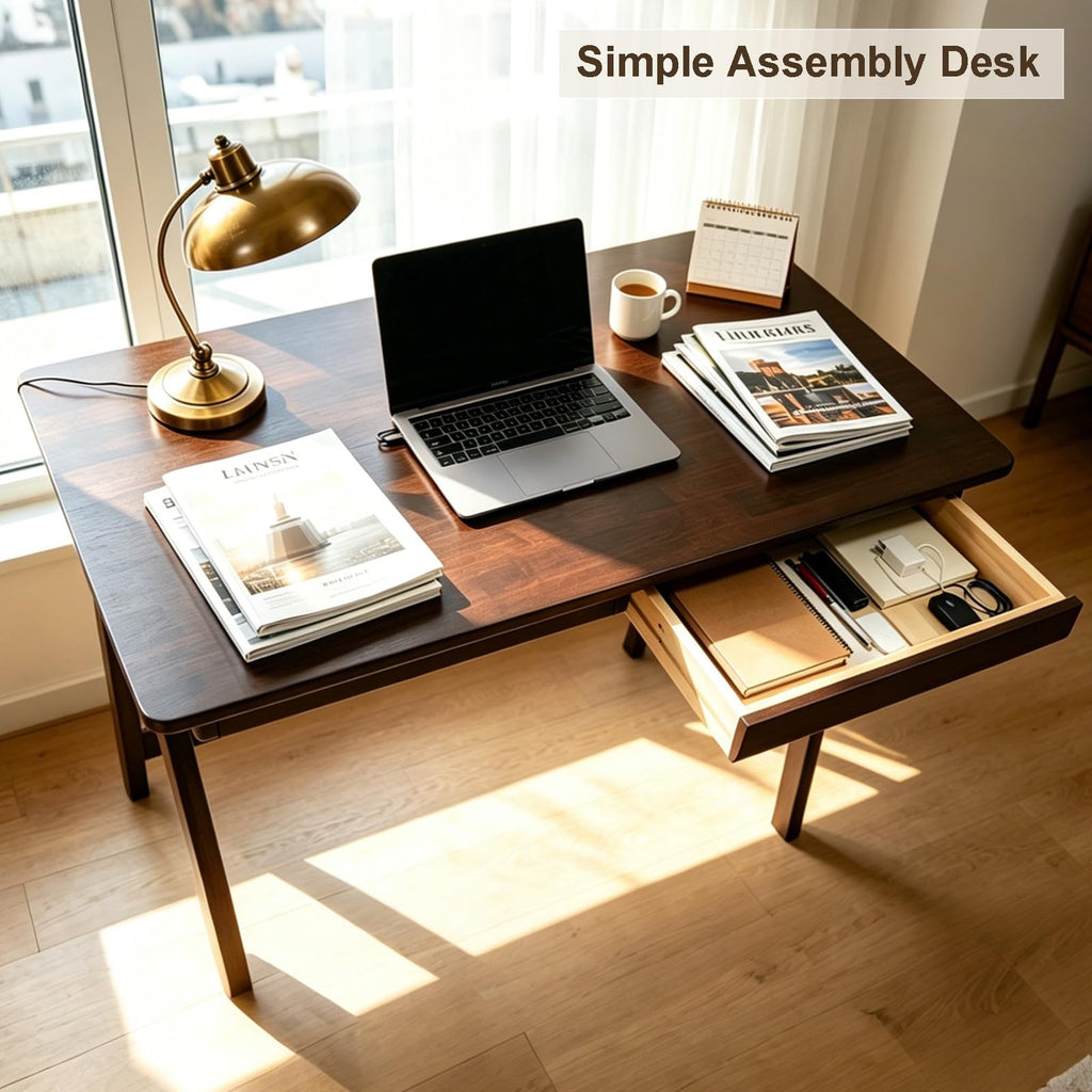 Solid Wood Writing Desk, Small Computer Desk with Drawers
